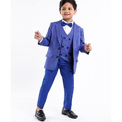 Babyhug Full Sleeves 4 Piece Party Suit With Bow - Royal Blue