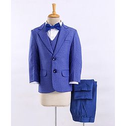 Babyhug Full Sleeves 4 Piece Party Suit With Bow - Royal Blue
