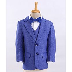 Babyhug Full Sleeves 4 Piece Party Suit With Bow - Royal Blue