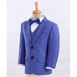 Babyhug Full Sleeves 4 Piece Party Suit With Bow - Royal Blue