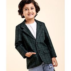 Babyhug Woven Full Sleeves Check Blazer - Green