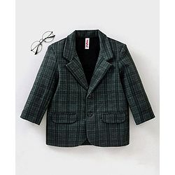 Babyhug Woven Full Sleeves Check Blazer - Green
