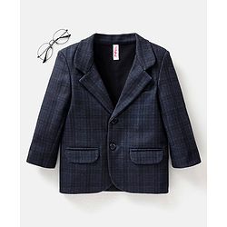 Babyhug Woven Full Sleeves Check Blazer - Navy