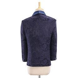 Babyhug Full Sleeves Brocade Party Suit With Blazer Floral Embroidery- Navy Blue