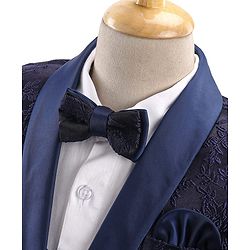 Babyhug Full Sleeves Brocade Party Suit With Blazer Floral Embroidery- Navy Blue