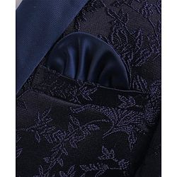 Babyhug Full Sleeves Brocade Party Suit With Blazer Floral Embroidery- Navy Blue
