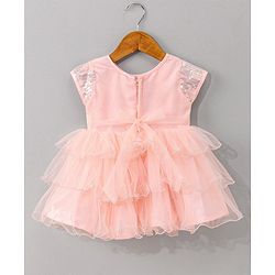 Babyhug Woven Sleeveless Party Dress with Sequin Yoke & Bow Applique - Peach