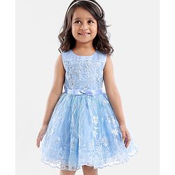 Babyhug Sleeveless Embroidered Party Frock with Bow - Blue