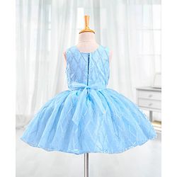 Babyhug Sleeveless Embroidered Party Frock with Bow - Blue