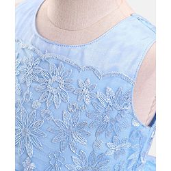 Babyhug Sleeveless Embroidered Party Frock with Bow - Blue