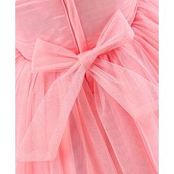 Babyhug Sleeveless Glitter & Pearl Embellished Woven Party Dress with Floral Corsage - Peach