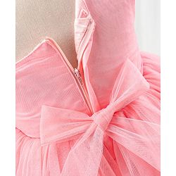 Babyhug Sleeveless Glitter & Pearl Embellished Woven Party Dress with Floral Corsage - Peach