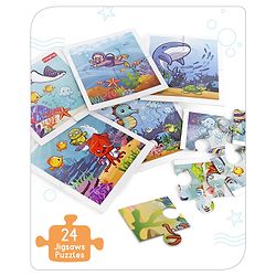 Babyhug 24 Pcs Aquatic Theme Jigsaw Puzzle| 4 in 1 Double Side 6 Puzzle Set Montessori Learning and Educational Toy for 2-4 Years Kids| Improves Motor Skills and Hand Eye Co-ordination| Gifting Toy| BIS Certified
