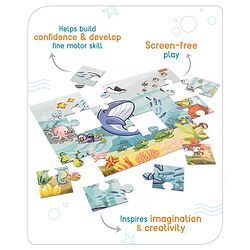 Babyhug 24 Pcs Aquatic Theme Jigsaw Puzzle| 4 in 1 Double Side 6 Puzzle Set Montessori Learning and Educational Toy for 2-4 Years Kids| Improves Motor Skills and Hand Eye Co-ordination| Gifting Toy| BIS Certified