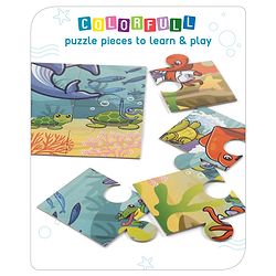 Babyhug 24 Pcs Aquatic Theme Jigsaw Puzzle| 4 in 1 Double Side 6 Puzzle Set Montessori Learning and Educational Toy for 2-4 Years Kids| Improves Motor Skills and Hand Eye Co-ordination| Gifting Toy| BIS Certified