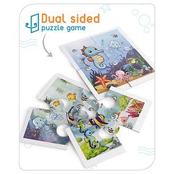 Babyhug 24 Pcs Aquatic Theme Jigsaw Puzzle| 4 in 1 Double Side 6 Puzzle Set Montessori Learning and Educational Toy for 2-4 Years Kids| Improves Motor Skills and Hand Eye Co-ordination| Gifting Toy| BIS Certified