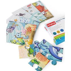 Babyhug 24 Pcs Aquatic Theme Jigsaw Puzzle| 4 in 1 Double Side 6 Puzzle Set Montessori Learning and Educational Toy for 2-4 Years Kids| Improves Motor Skills and Hand Eye Co-ordination| Gifting Toy| BIS Certified