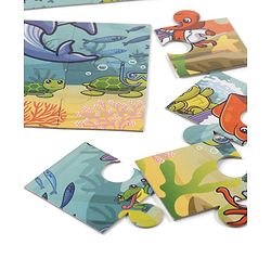 Babyhug 24 Pcs Aquatic Theme Jigsaw Puzzle| 4 in 1 Double Side 6 Puzzle Set Montessori Learning and Educational Toy for 2-4 Years Kids| Improves Motor Skills and Hand Eye Co-ordination| Gifting Toy| BIS Certified