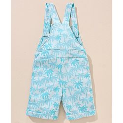 Babyhug 100% Cotton Dungaree and Half Sleeves T-Shirt Set Pine Tree Print - Blue White