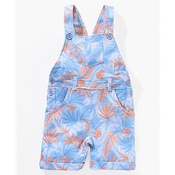 Babyhug 100% Cotton Half Sleeves T-shirt With Dungaree Leaves Print- Orange Multicolor
