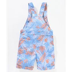 Babyhug 100% Cotton Half Sleeves T-shirt With Dungaree Leaves Print- Orange Multicolor