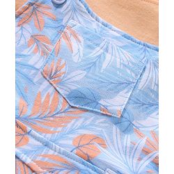 Babyhug 100% Cotton Half Sleeves T-shirt With Dungaree Leaves Print- Orange Multicolor