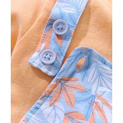 Babyhug 100% Cotton Half Sleeves T-shirt With Dungaree Leaves Print- Orange Multicolor