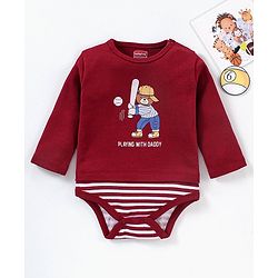 Babyhug 100% Cotton Full Sleeves Onesies Bear Print - Maroon