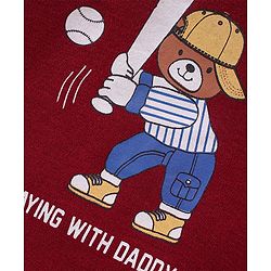 Babyhug 100% Cotton Full Sleeves Onesies Bear Print - Maroon