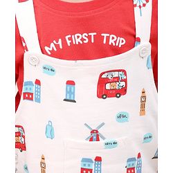 Babyhug Cotton Half Sleeves Tee With Dungaree Bus Print- Red Multicolor