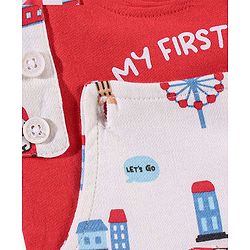 Babyhug Cotton Half Sleeves Tee With Dungaree Bus Print- Red Multicolor