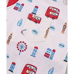 Babyhug Cotton Half Sleeves Tee With Dungaree Bus Print- Red Multicolor