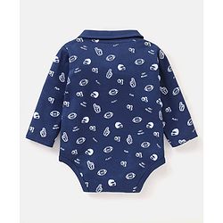 Babyhug 100% Cotton Full Sleeves Onesie Rugby Print - Navy Blue