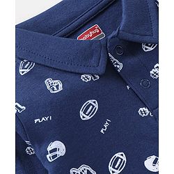 Babyhug 100% Cotton Full Sleeves Onesie Rugby Print - Navy Blue