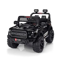 Babyhug Battery Operated Police Ride On Jeep With Lights and Music - Black| Forward & Reverse Drive| Wide Comfortable Seat| Rechargeable Battery| Remote Control| Pre-loaded Music with USB & AUX| Easy to Assemble| Openable Doors| Easy to Operate