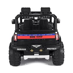 Babyhug Battery Operated Police Ride On Jeep With Lights and Music - Black| Forward & Reverse Drive| Wide Comfortable Seat| Rechargeable Battery| Remote Control| Pre-loaded Music with USB & AUX| Easy to Assemble| Openable Doors| Easy to Operate