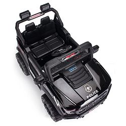 Babyhug Battery Operated Police Ride On Jeep With Lights and Music - Black| Forward & Reverse Drive| Wide Comfortable Seat| Rechargeable Battery| Remote Control| Pre-loaded Music with USB & AUX| Easy to Assemble| Openable Doors| Easy to Operate