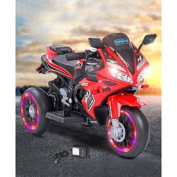 Babyhug Battery Operated Three Wheeler Mini R1 Bike With Music & Light - Red