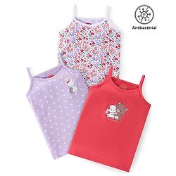 Babyhug 100% Cotton Antibacterial Finish Sleeveless Slips Pack of 3 - Red Purple