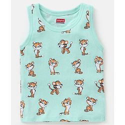 Babyhug 100% Cotton Antibacterial Sleeveless Vests Tiger Print Pack of 3 - Mint Blue & Orange