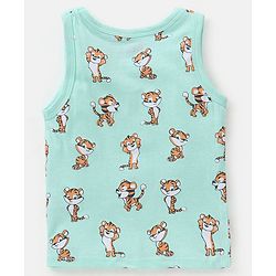 Babyhug 100% Cotton Antibacterial Sleeveless Vests Tiger Print Pack of 3 - Mint Blue & Orange