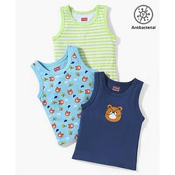 Babyhug 100% Cottton Anti Bacterial Sleeveless Sando Pack Of 3 - Blue Green