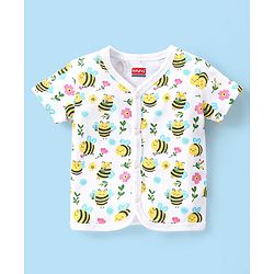Babyhug 100% Cotton Antibacterial Half Sleeves Vests Bee Print Pack of 5 - Pink Blue & Yellow