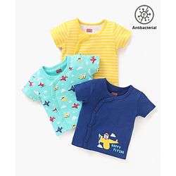 Babyhug 100% Cottton Anti Bacterial Half Sleeves Vest Pack Of 3  - Blue Green