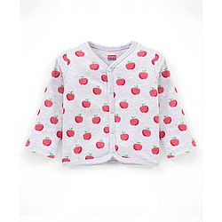 Babyhug 100% Cotton Antibacterial Full Sleeves Vests Stripes & Apple Print Pack of 3 - Grey Red & Blue