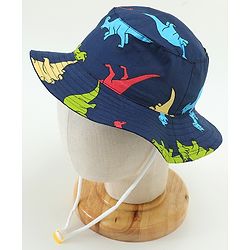 Babyhug Dino Print Bucket Hats Navy Blue - Diameter 16.5 cm