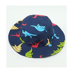 Babyhug Dino Print Bucket Hats Navy Blue - Diameter 16.5 cm