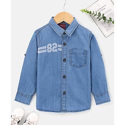 Babyhug Full Sleeves Denim Shirt with Number Print - Blue