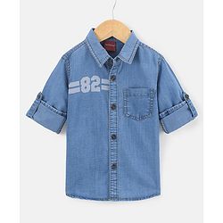 Babyhug Full Sleeves Denim Shirt with Number Print - Blue