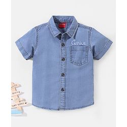 Babyhug Cotton Denim Half Sleeves Solid Shirt- Blue